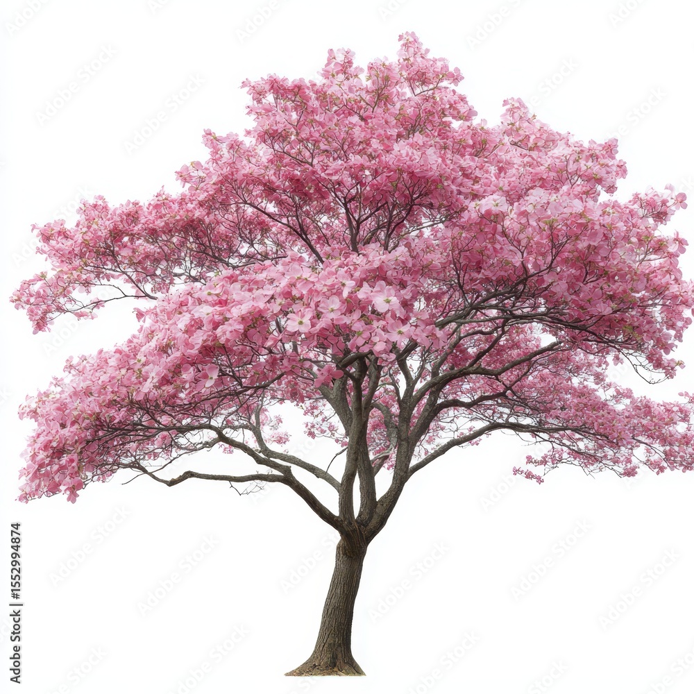 Naklejka premium Beautiful pink flowering dogwood tree in full bloom isolated on white background