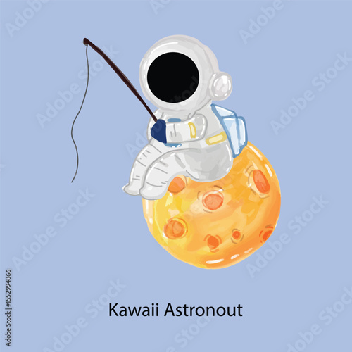 Watercolor Cute Little Astronaut Collection. Kawaii Astronaut different variant gesture or activity. 
