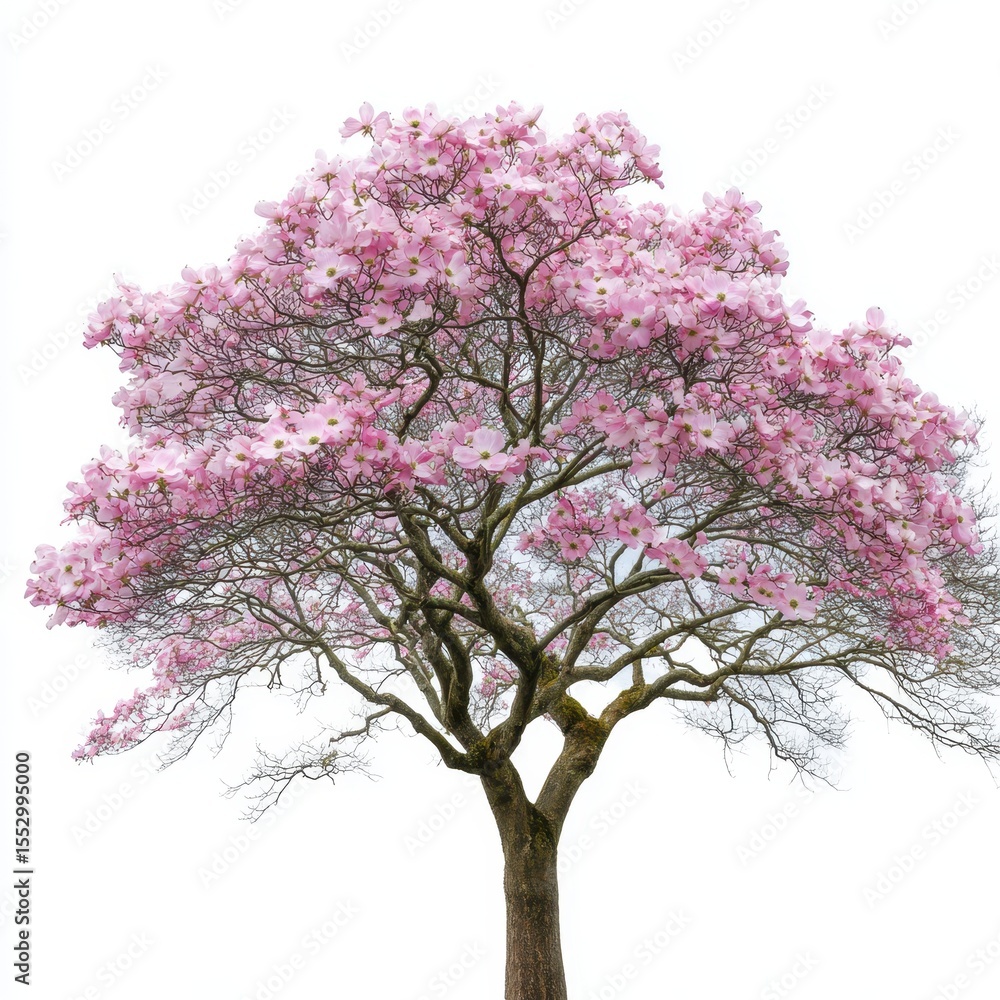 Obraz premium A beautiful pink flowering dogwood tree in full bloom isolated on white background