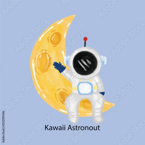 Watercolor Cute Little Astronaut Collection. Kawaii Astronaut different variant gesture or activity. 