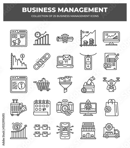 Collection of Business Management Icons: Marketing. Finance. and E-commerce