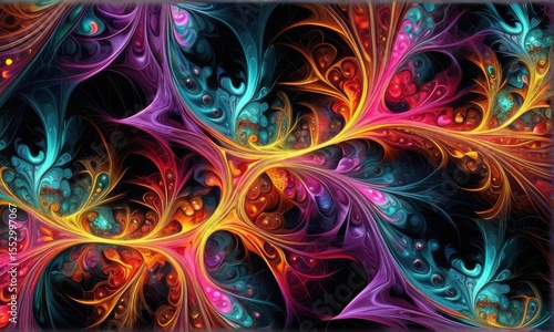 Vibrant Abstract Fractal Art with Swirling Colors and Intricate Patterns