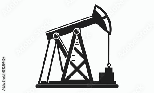 Oil pumpjack silhouette, industrial drilling rig, black energy machine, crude oil equipment vector
