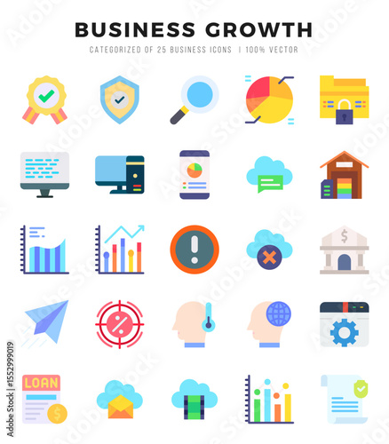 Business Growth icons Pack. Flat icons set. Business Growth collection set. Simple vector icons.