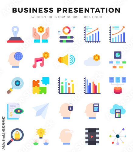 Business Presentation Flat icons collection. 25 icon set in a Flat design.