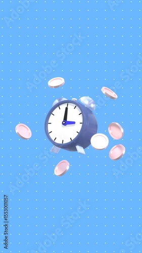 Clock and Coins Animation In Vertical Video Format Representing Time Is Money Concept.