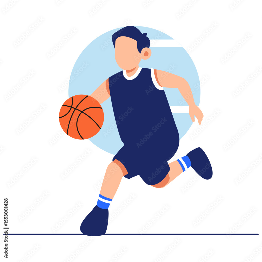 Naklejka premium Energetic Basketball Player Dribbling a Vibrant Orange Ball in Action Pose