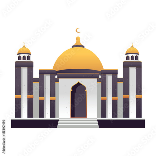 mosque vector with golden dome architecture