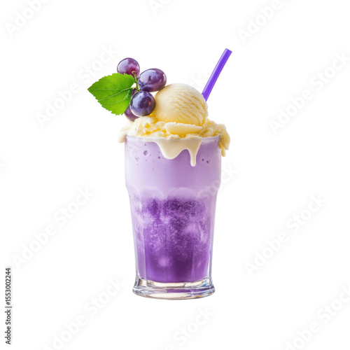 Refreshing Grape Ice Cream Float with Vanilla Ice Cream and Purple Smoothie