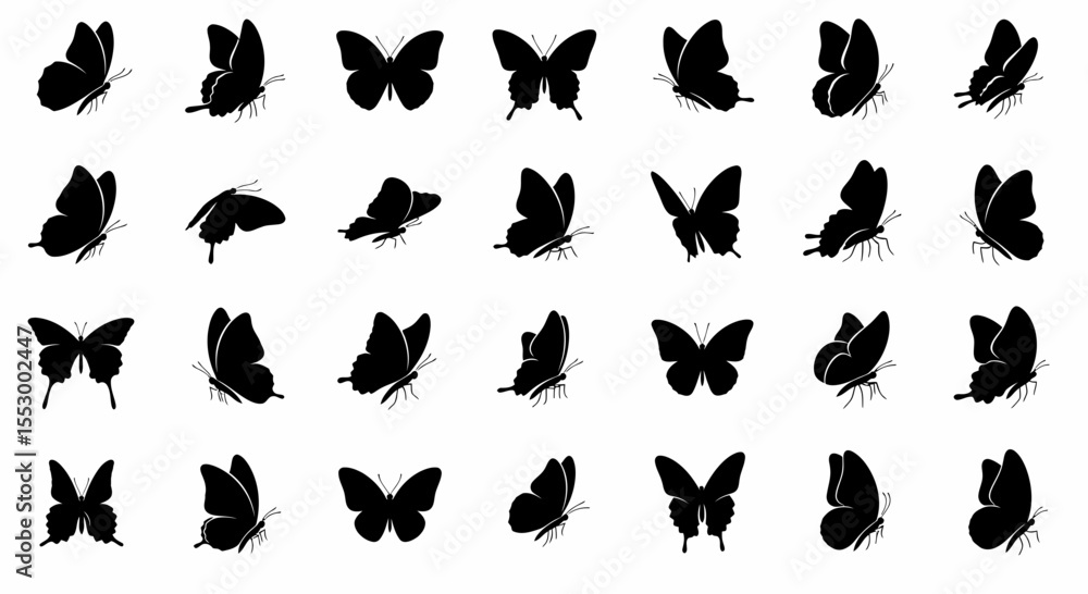 Obraz premium Collection of 30 Black Butterfly Silhouettes Perfect for Design Projects, Prints, and More