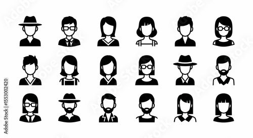 Collection of 24 Simple Black and White User Profile Icons Ideal for Websites and Applications