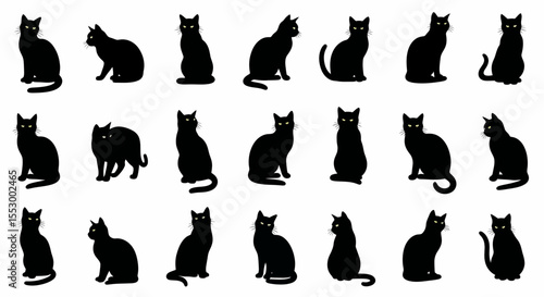 Collection of Black Cat Silhouettes 24 Unique Poses for Design Projects
