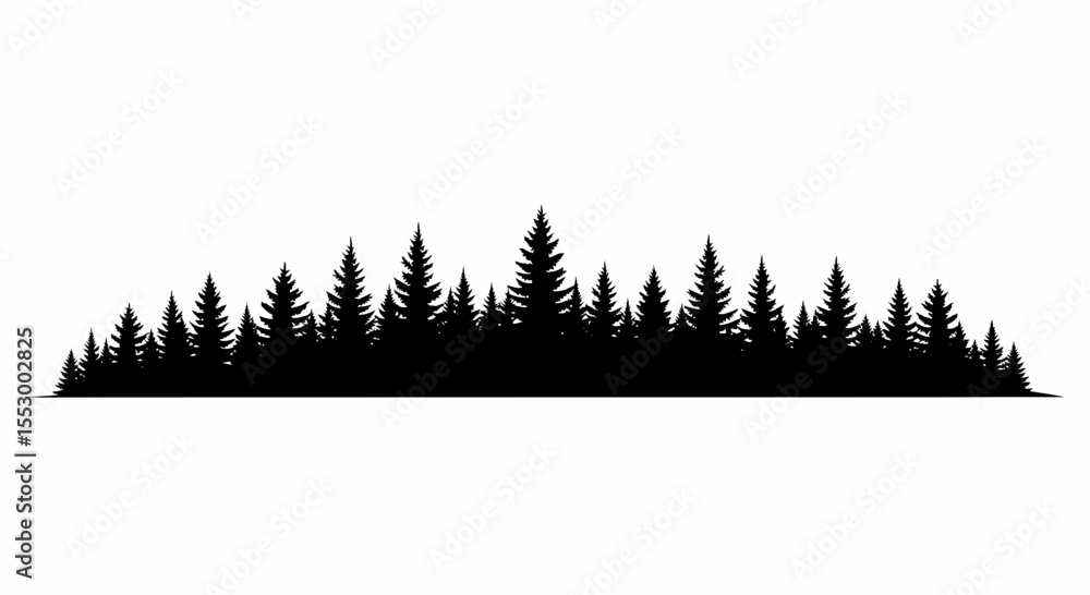 Fototapeta premium Majestic Silhouette of a Coniferous Forest A Panoramic View of Evergreen Trees against a White Background