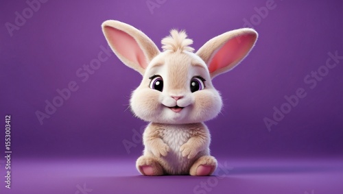 Smiling Cartoon Rabbit Pops on Purple
