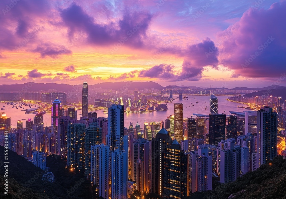 Fototapeta premium Hong Kong cityscape at sunrise