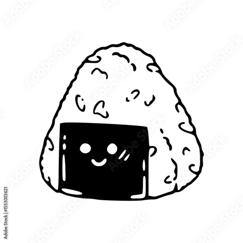 cute onigiri rice ball with happy face vector