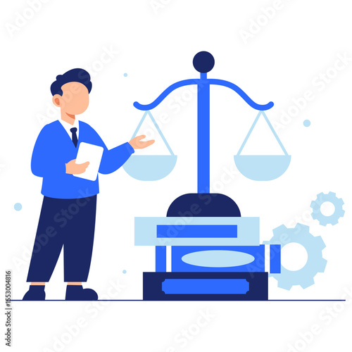 Professional lawyer presenting justice and legal balance using scales and law-related instruments