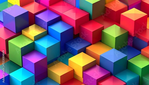 Abstract colorful 3D cubes illustration with connecting blocks for a vibrant business concept