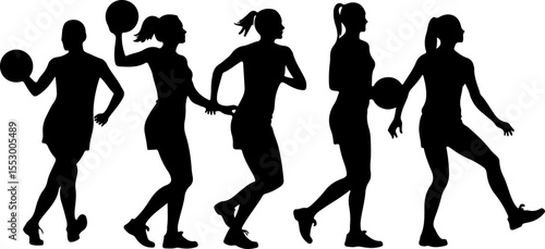 Female Netball Players Silhouettes vector bundle