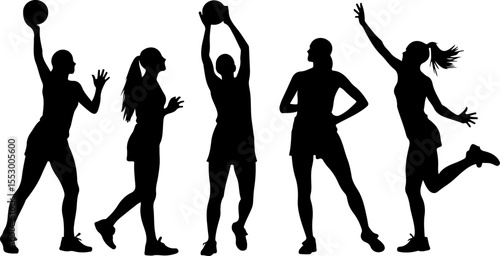 Female Netball Players Silhouettes vector bundle