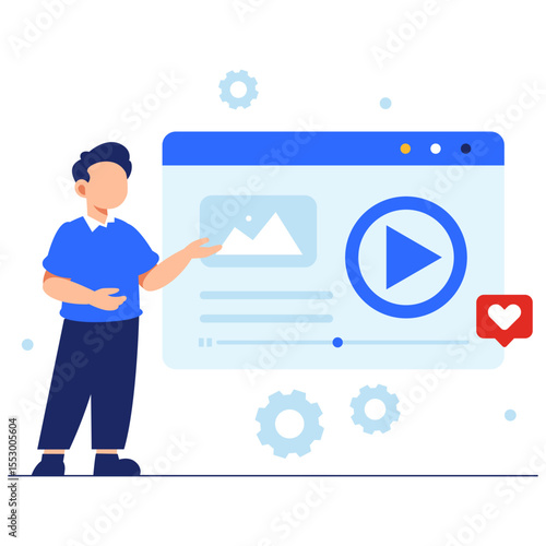 Interactive multimedia presentation featuring a play button to highlight engagement, technology, and digital content