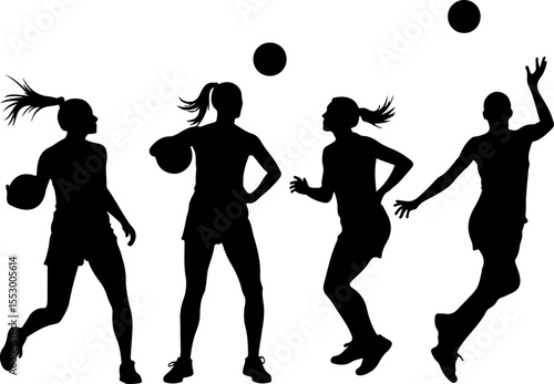 Female Netball Players Silhouettes vector bundle