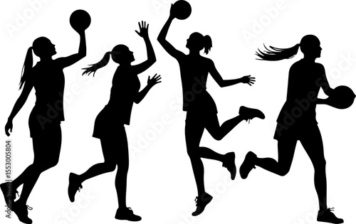 Female Netball Players Silhouettes vector bundle