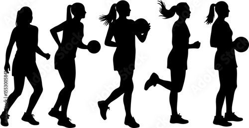 Female Netball Players Silhouettes vector bundle