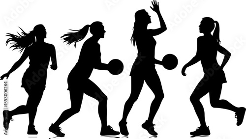 Female Netball Players Silhouettes vector bundle