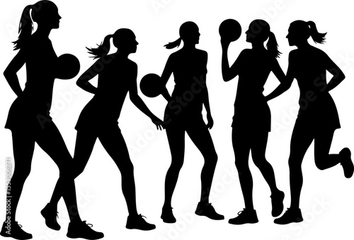 Female Netball Players Silhouettes vector bundle