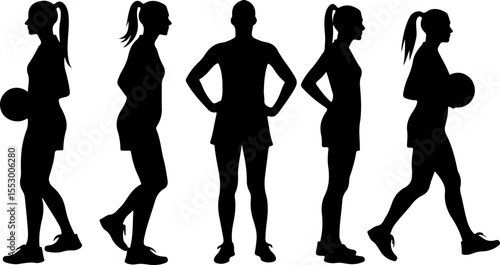 Female Netball Players Silhouettes vector bundle