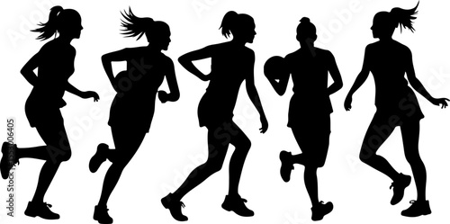 Female Netball Players Silhouettes vector bundle