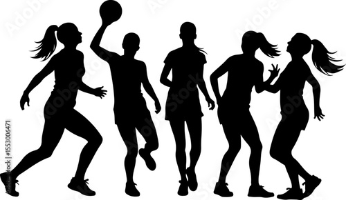 Female Netball Players Silhouettes vector bundle