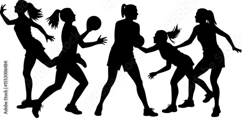 Female Netball Players Silhouettes vector bundle