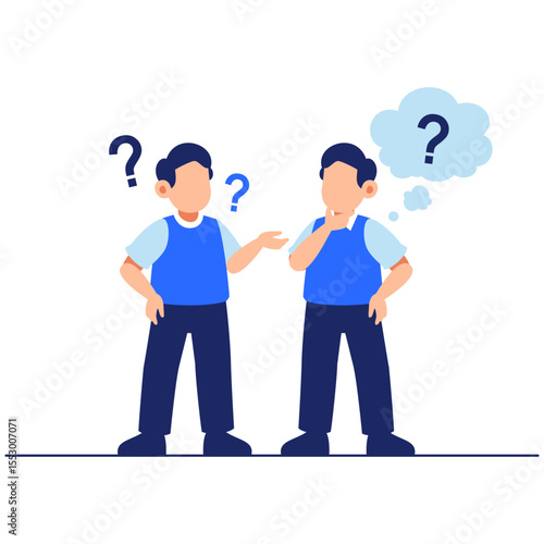 Curious Conversation Between Two Boys with Thoughtful Expressions and Question Symbols in the Air
