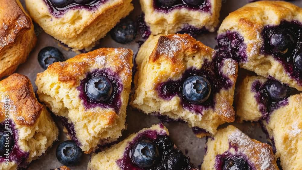 Freshly baked blueberry scones served on a wooden table, perfect for breakfast or brunch Freshly baked blueberry scones served on a wooden table, perfect for breakfast or brunch