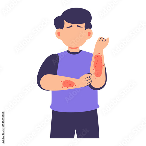 Young Boy with Rash Symptoms Showing Discomfort from Skin Allergy Reaction