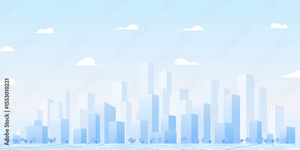 Obraz premium Urban set silhouette landscape. Abstract horizontal banner, background cityscape. Panorama in frat style, header images for web. City buildings of business district. Vector simple geometric