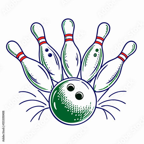 Bowling Ball Striking Pins: Vintage Bowling Graphic