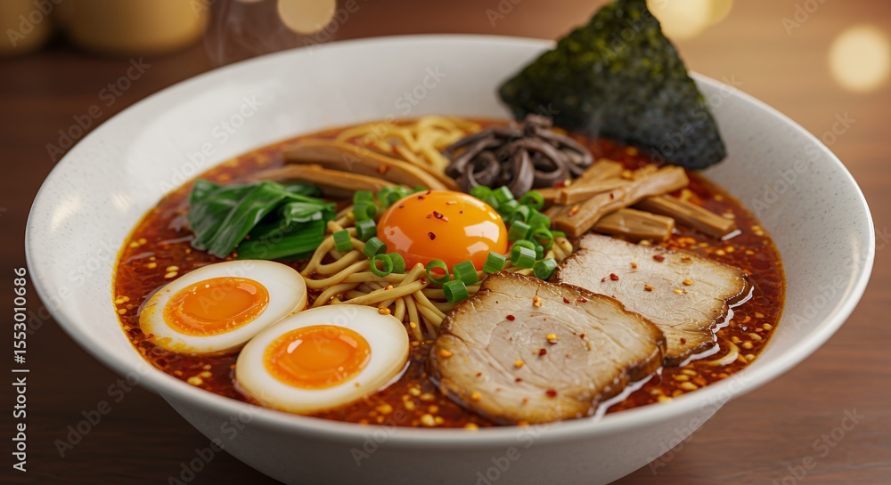 Spicy Ramen Bowl with Soft Boiled Eggs and Chashu Pork Spicy Ramen Bowl with Soft Boiled Eggs and Chashu Pork