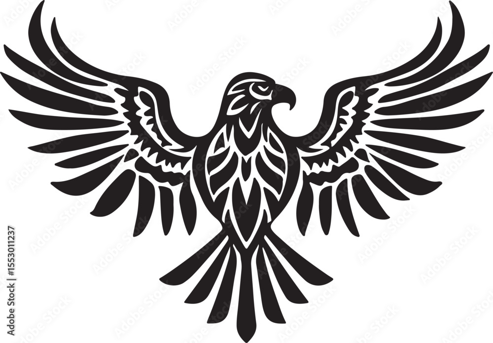 Obraz premium Intricate black and white vector illustration of an eagle with outstretched wings symbolic of freedom and strength ready for digital design purposes