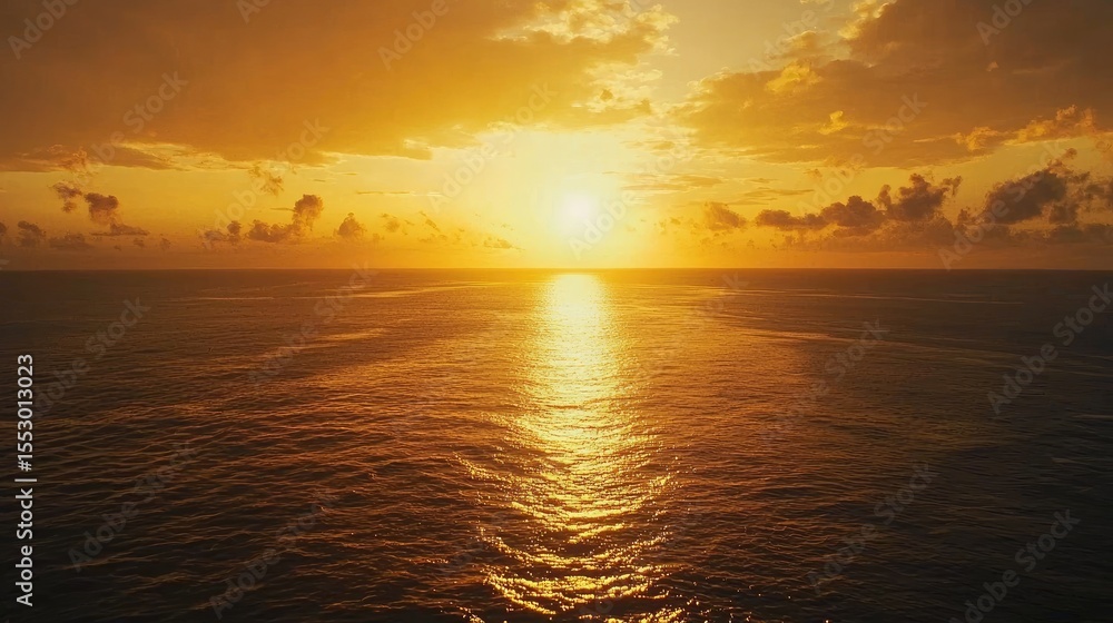 Fototapeta premium Golden sunset over tranquil ocean waters.