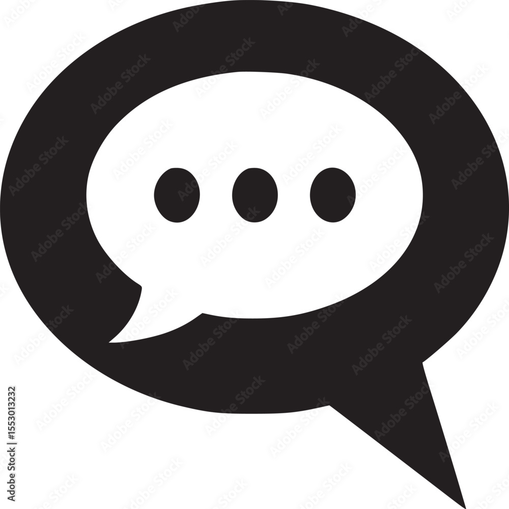 A simple black and white image of a speech bubble icon with three dots inside on a white background A simple black and white image of a speech bubble icon with three dots inside on a white background