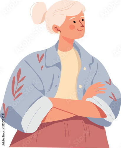 Elderly Woman Smiling Portrait Vector Art for Senior Lifestyle Themes