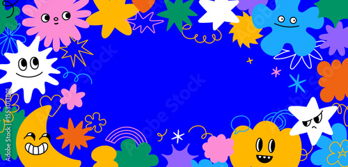 Vector logo design templates, graphic elements, different emotions stickers for advertising, branding, posters and banners, funny cartoon illustrations with smiling character and mascots