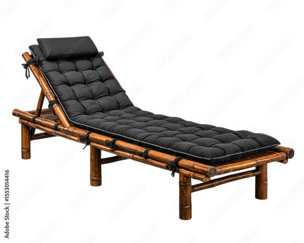 Bamboo lounge chair with black cushion, comfortable seating, relaxation, modern furniture, eco friendly material, suitable for indoor or outdoor use, stylish and inviting design Bamboo lounge chair with black cushion, comfortable seating, relaxation, modern furniture, eco friendly material, suitable for indoor or outdoor use, stylish and inviting design