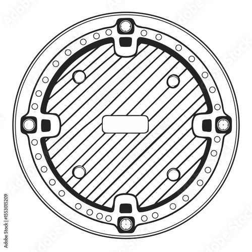 Top view icon of round manhole cover isolated object on transparent background