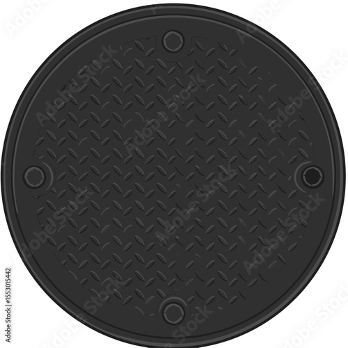 Top view icon of round manhole cover on transparent background