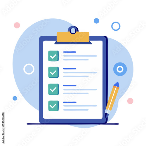 Checklist document concept Quiz question answering online survey form completion corporate modern flat design simple vector illustration isolated transparent background
