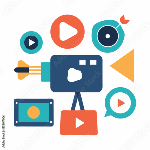 Creative video production and content creation icons with play buttons